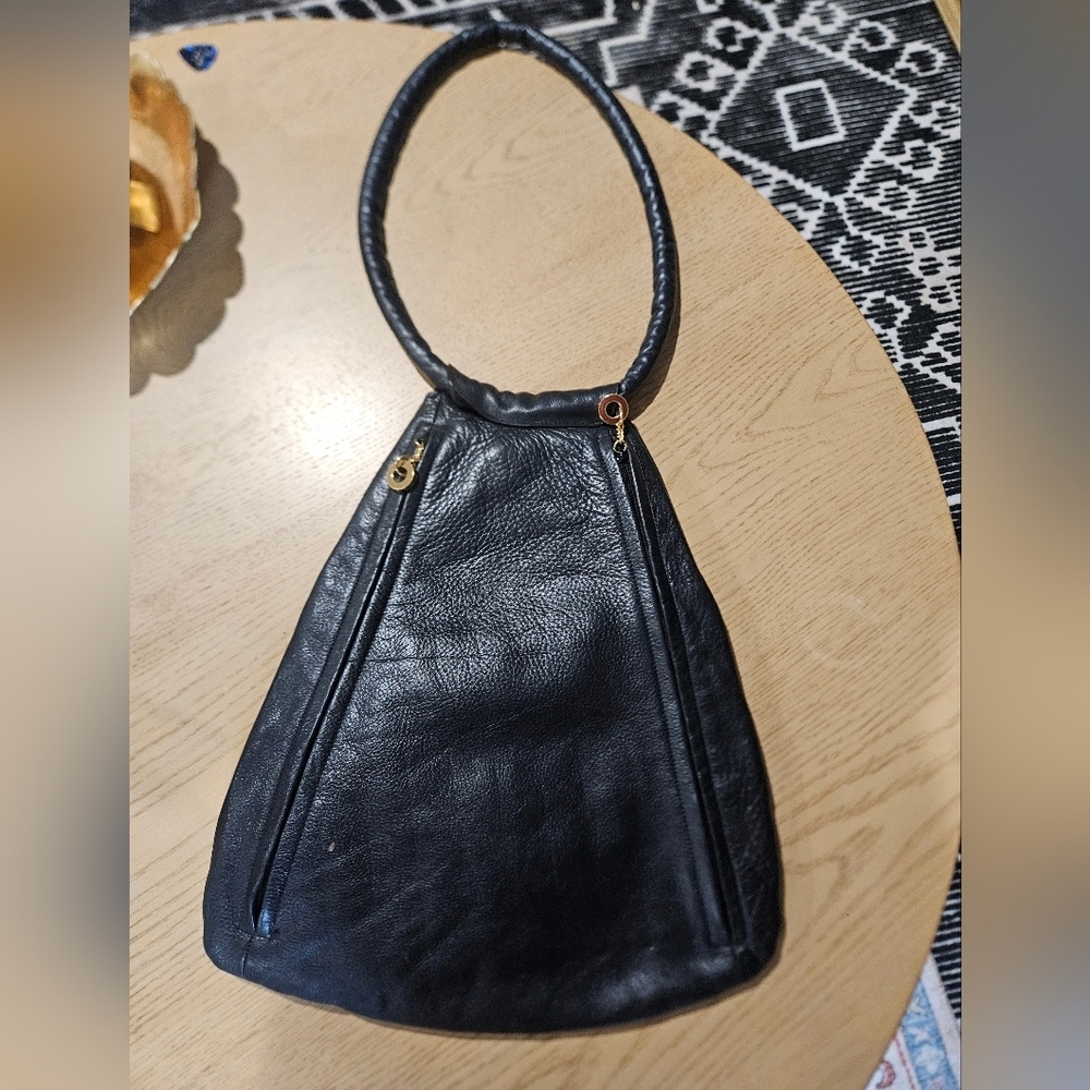 Vintage Black Leather Hobo Bag Haircalf Zebra Accent Multi Zip Shoulder Purse. - Picture 5 of 16